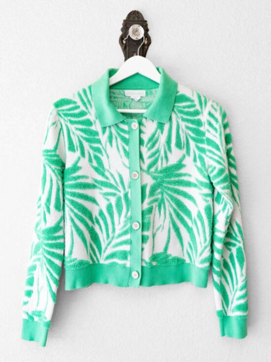 Cynthia Rowley Sweaters - Cynthia Rowley Palm Leaf Cardigan Green White Tropical Sweater Medium